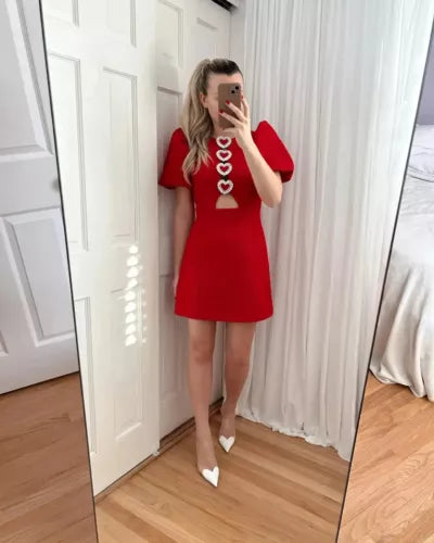 Puffy Sleeve Cutout Mini Dress