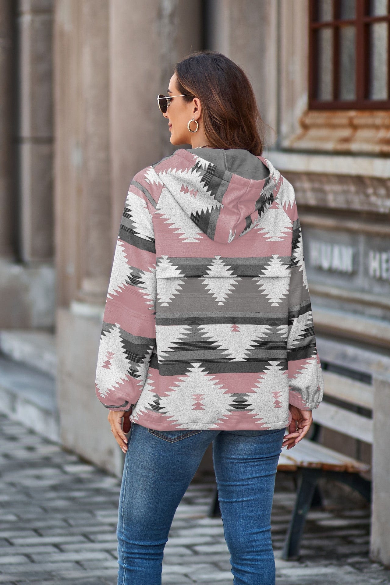 Pink Aztec Print Hoodie