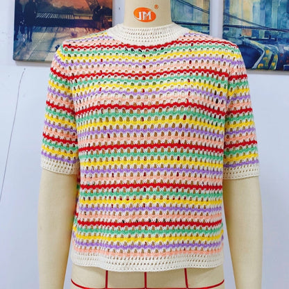 Isabella Colorful Striped Crochet Top