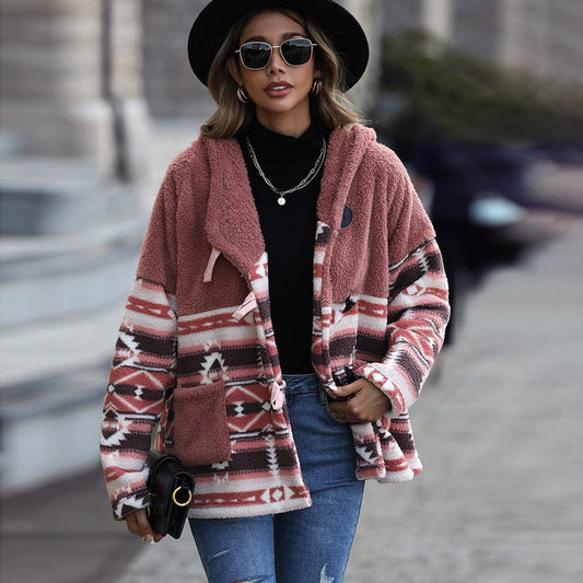 Margaux Aztec Plush Hooded Coat