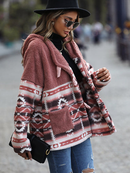 Margaux Aztec Plush Hooded Coat