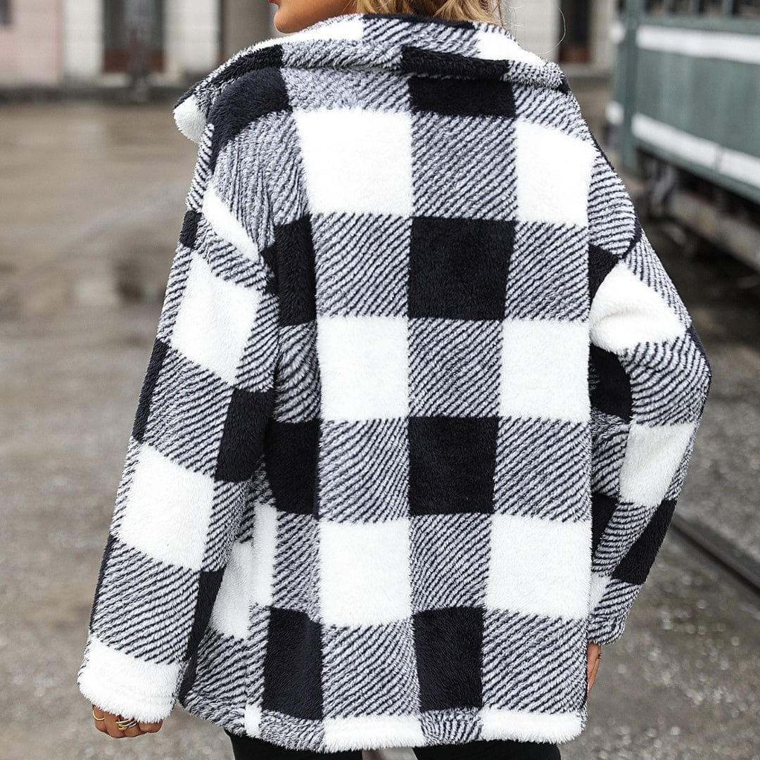 Melisande Boxy Coat in Check Fluffy Borg