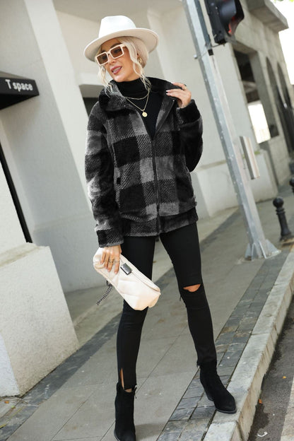 Léa Plaid Fleece Coat