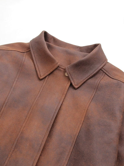 Faux Leather Bomber Jacket In Brown