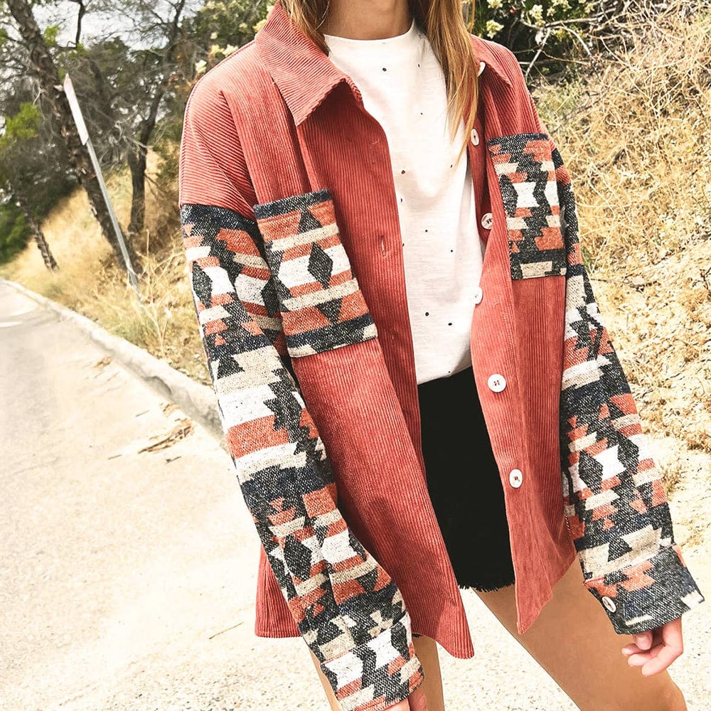 Red Aztec Print Corduroy Shacket