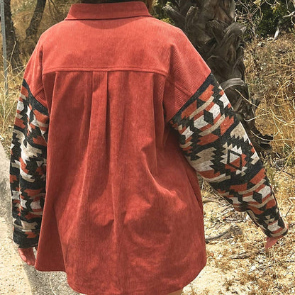 Red Aztec Print Corduroy Shacket