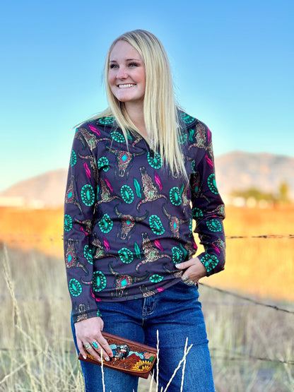 The Cowgirl Out West Wild Thing Half Zip Pullover