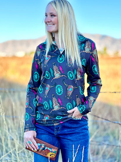 The Cowgirl Out West Wild Thing Half Zip Pullover