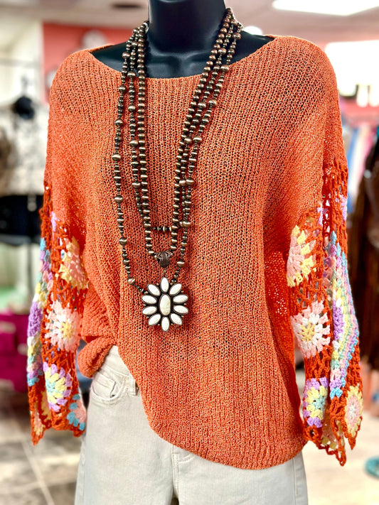 The El Apricot Sonora Granny Crochet Sleeve Top