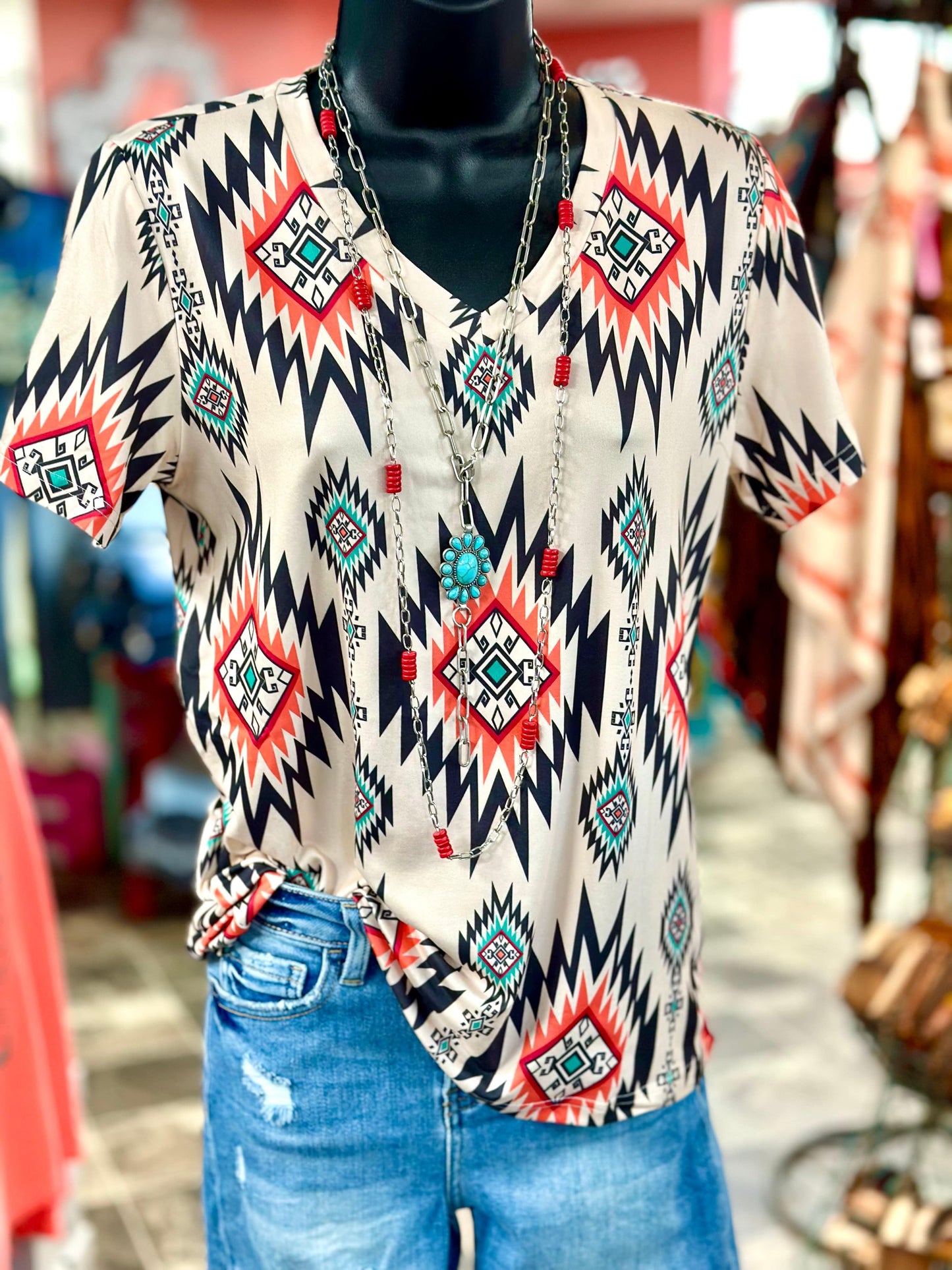 The Rio Verde Aztec Days V Neck Top