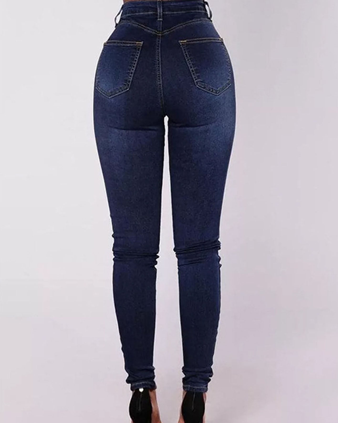 High-Waisted Casual Two-Row Stretch Jeans With Multiple Buttons