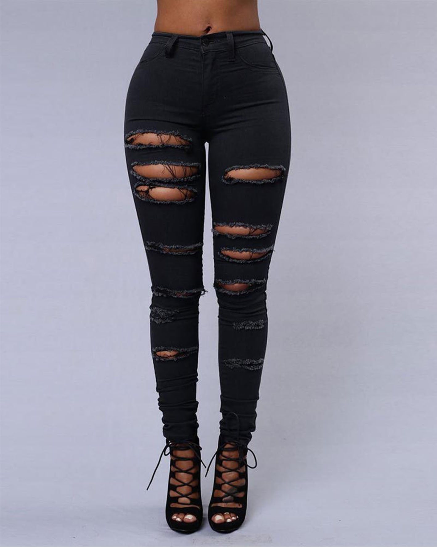 Women's Jeans Stretch Ripped Legs Skinny Niners