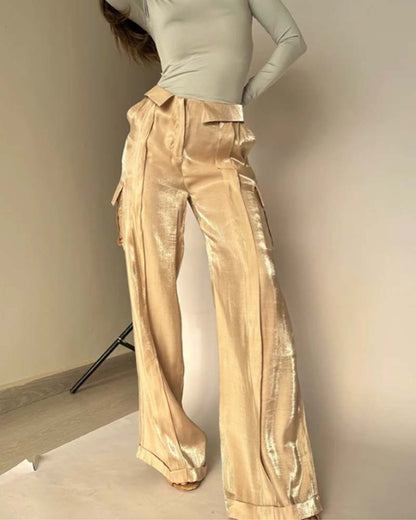 Loose Mercerized Pants Wide Leg