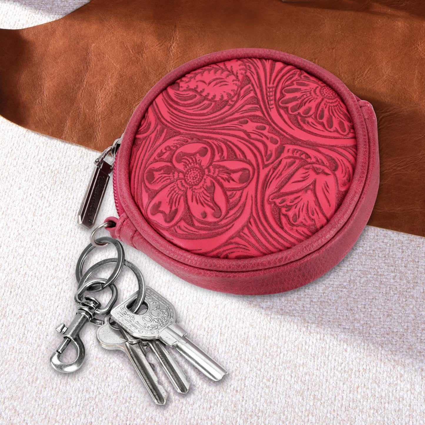 Wrangler Floral Tooled Circular Coin Pouch Bag Charm