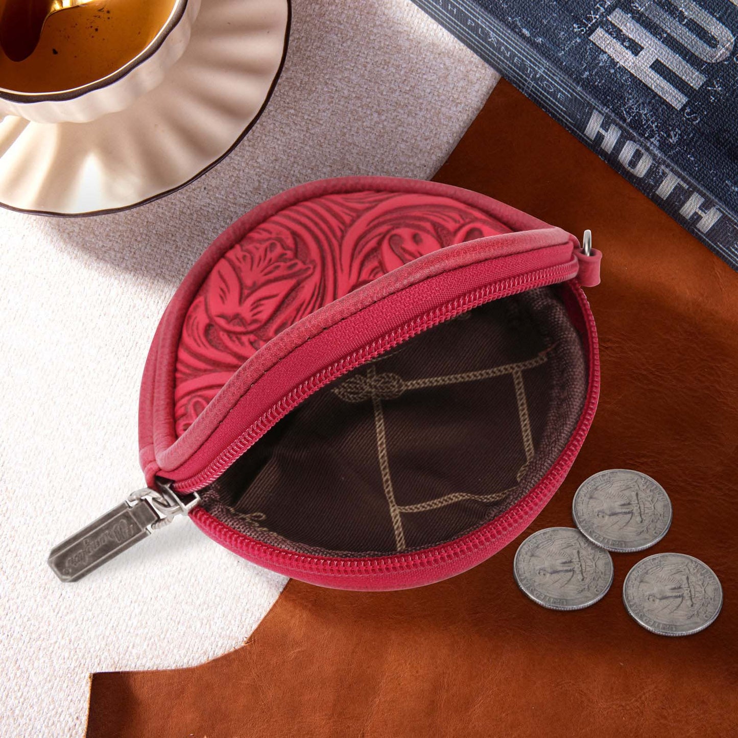 Wrangler Floral Tooled Circular Coin Pouch Bag Charm