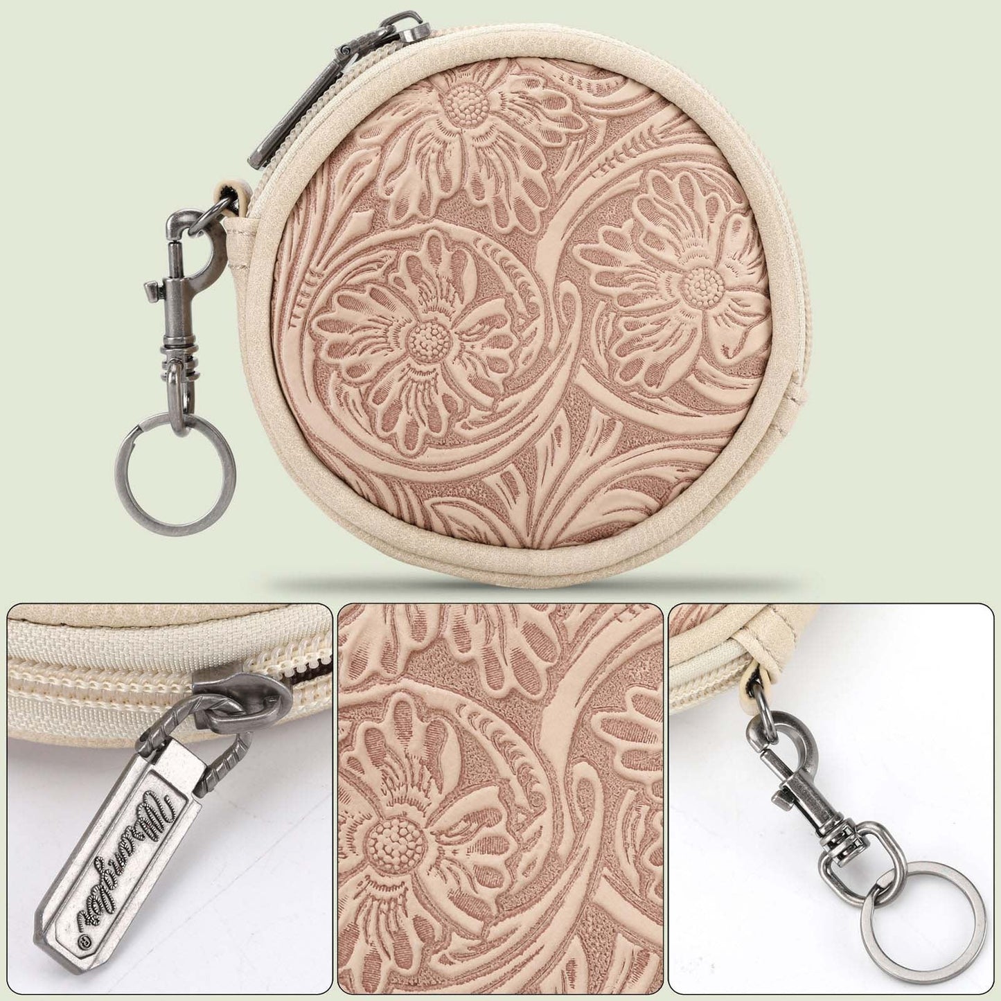 Wrangler Floral Tooled Circular Coin Pouch Bag Charm