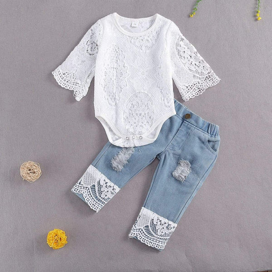 Lace and Denim Boho Baby Set