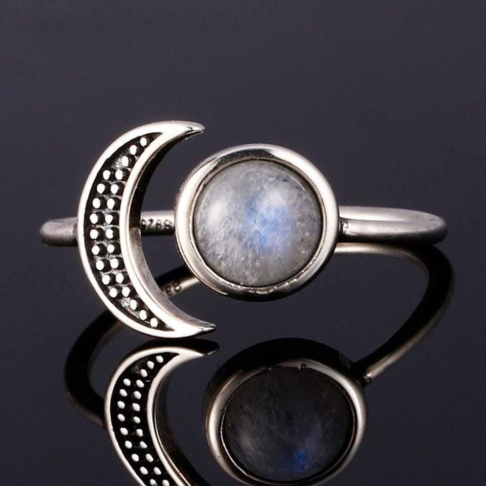 925 Sterling Silver Moonstone Moon Ring