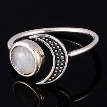 925 Sterling Silver Moonstone Moon Ring