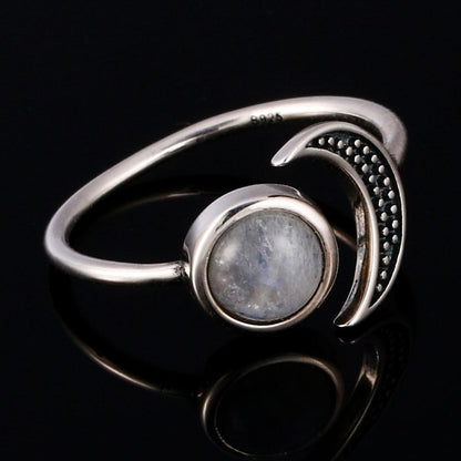 925 Sterling Silver Moonstone Moon Ring