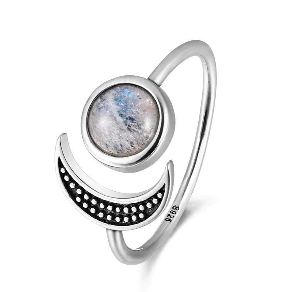 925 Sterling Silver Moonstone Moon Ring