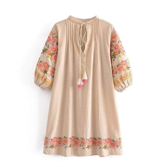 Aegle Tassel Embroidered Mini Dress