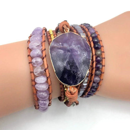 Handmade Faceted Amethyst Leather Wrap Bracelet