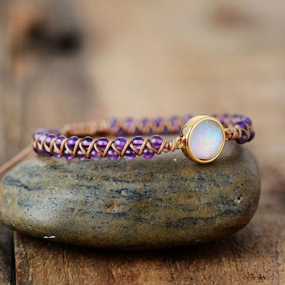 Natural Amethyst & Opal String Braided Bracelet