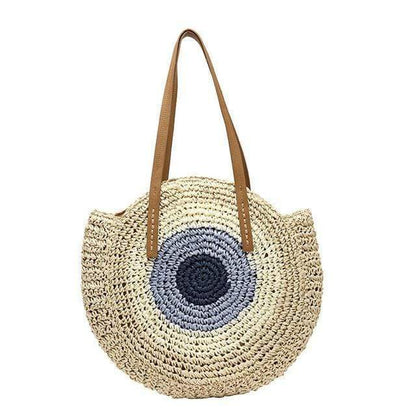 Bohemian Straw Bag with Faux Leather Straps