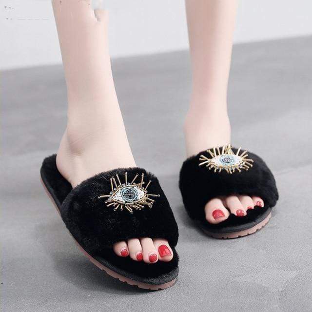 Evil Eye Fur Slippers