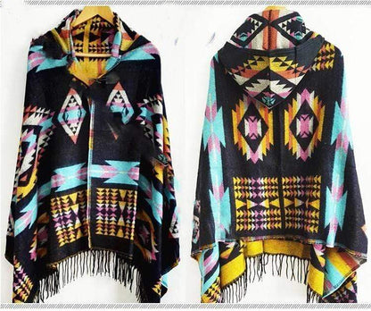 Ethnic Pattern Poncho Coat