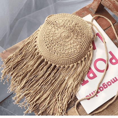 Bohemian Straw and Tassels Crossbody Bag