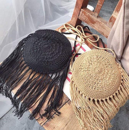 Bohemian Straw and Tassels Crossbody Bag