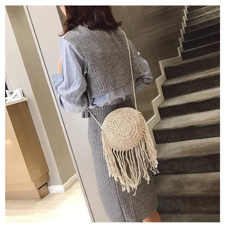 Bohemian Straw and Tassels Crossbody Bag