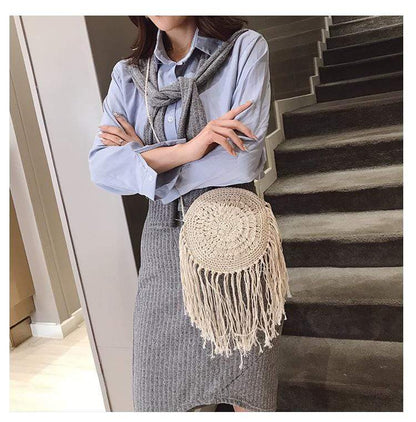 Bohemian Straw and Tassels Crossbody Bag