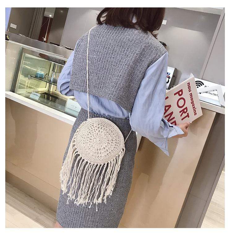 Bohemian Straw and Tassels Crossbody Bag