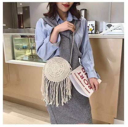 Bohemian Straw and Tassels Crossbody Bag