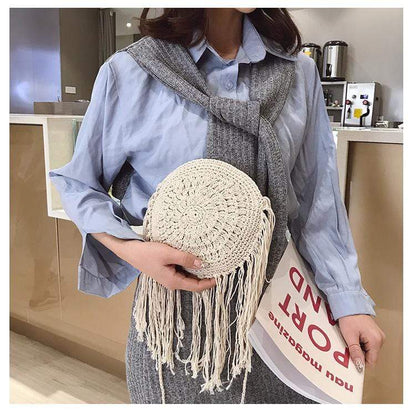 Bohemian Straw and Tassels Crossbody Bag