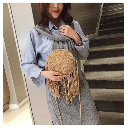 Bohemian Straw and Tassels Crossbody Bag