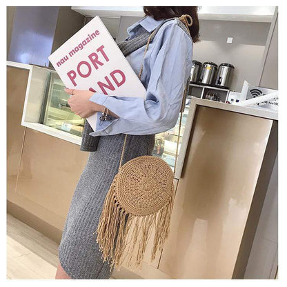 Bohemian Straw and Tassels Crossbody Bag