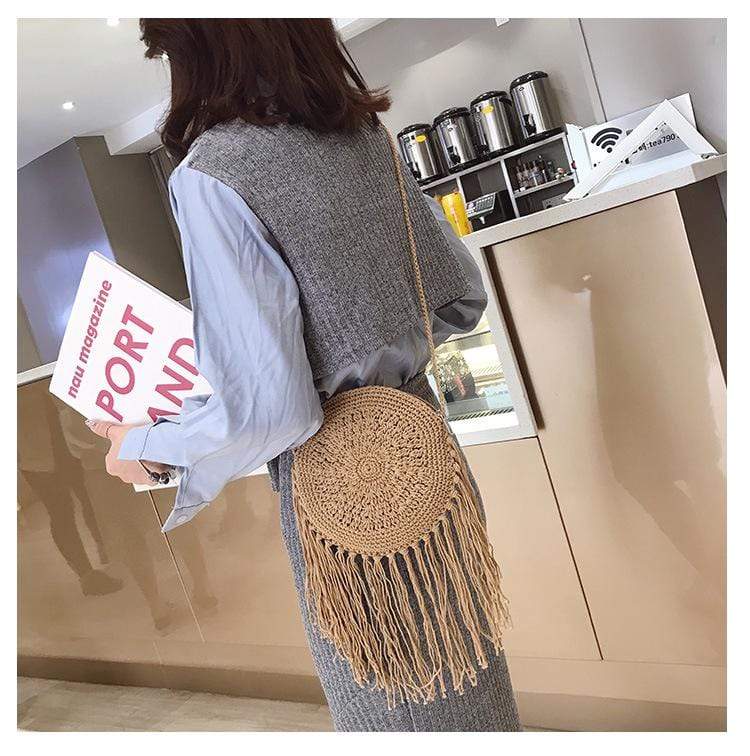 Bohemian Straw and Tassels Crossbody Bag