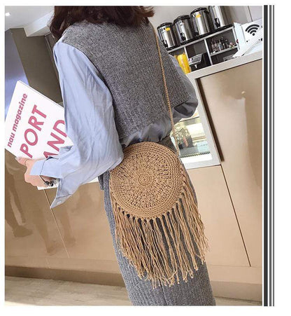 Bohemian Straw and Tassels Crossbody Bag