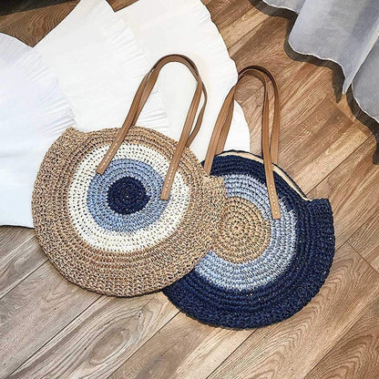 Bohemian Straw Bag with Faux Leather Straps