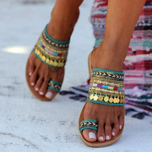 Boho Embellished Flat Sandals