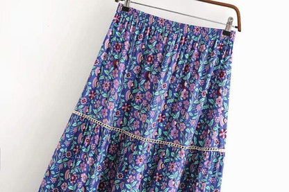 Boho Floral Print Midi Skirt