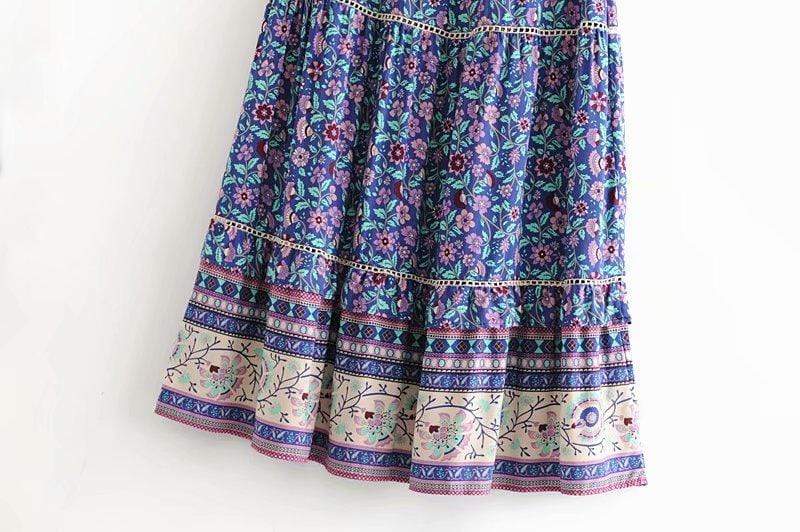 Boho Floral Print Midi Skirt