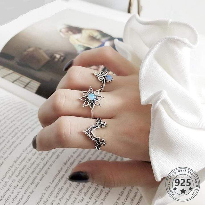 Boho Rings with Opal in Sterling Silver