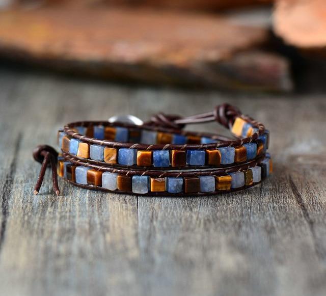 Natural Jasper Stone Leather Bracelet - 6 Colors