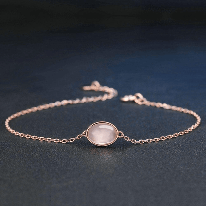 Rose Quartz Sterling Silver S925 Oval Charm Bracelet