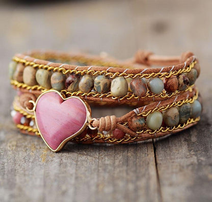 Natural Rhodonite Heart Shaped Bracelet